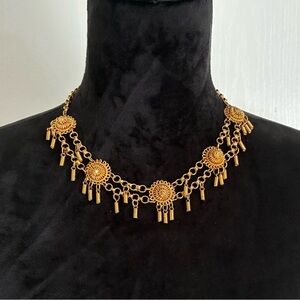 Vintage  Gold Necklace with Sunburst Charms
